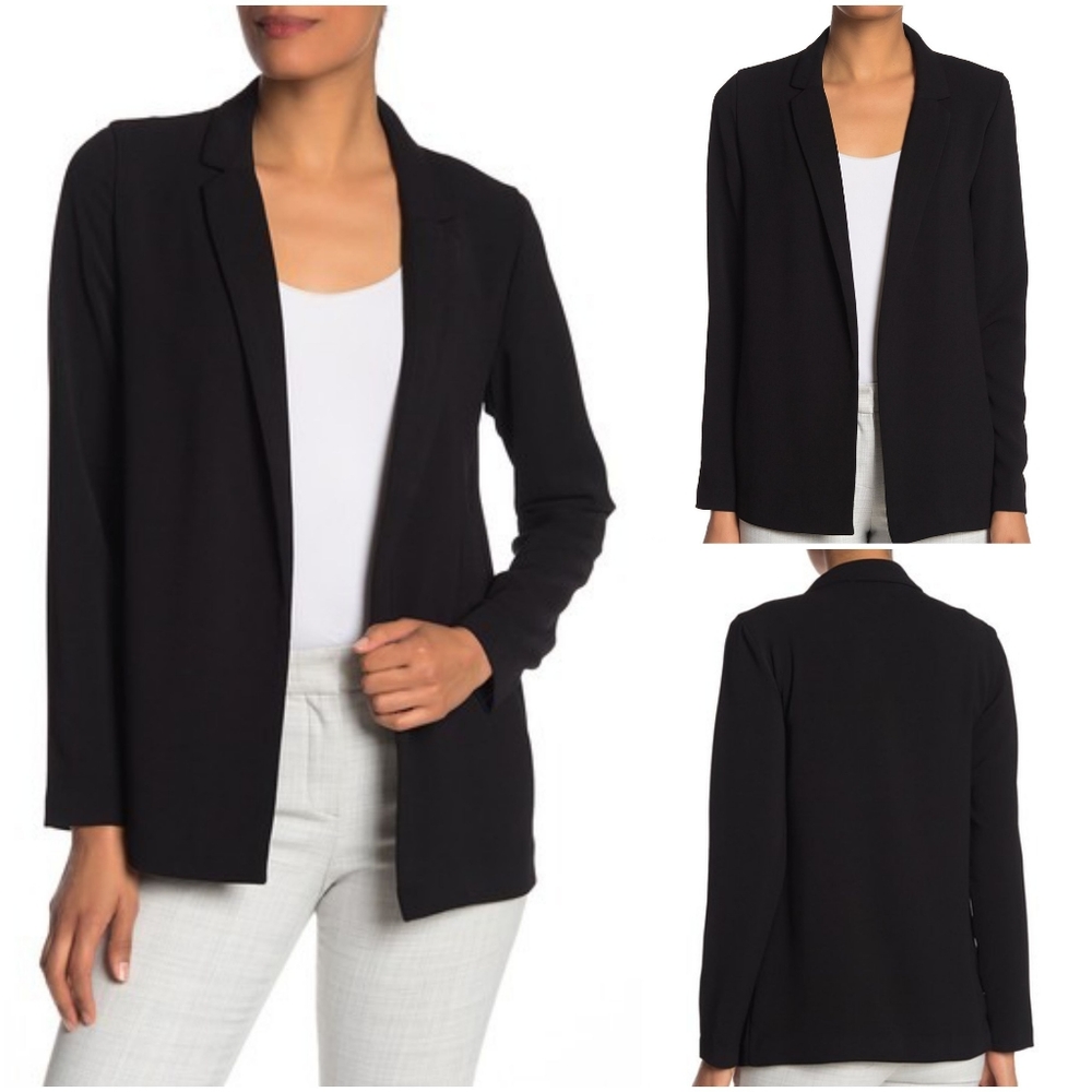 Navy Notch Collar Open Front Blazer